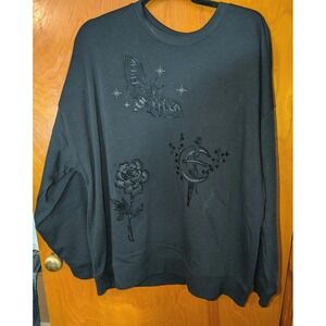 Torrid Nightfall Objects Black LS Sweatshirt Black Beaded Floral 14/16 1X NWT